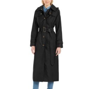 audrey classic double breasted trench coat with detachable flannel liner & hood